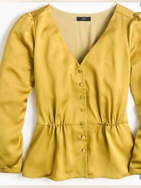 JCrew Long-sleeve peplum top in satin-crepe Size 8 color Soft Chartreuse NWT